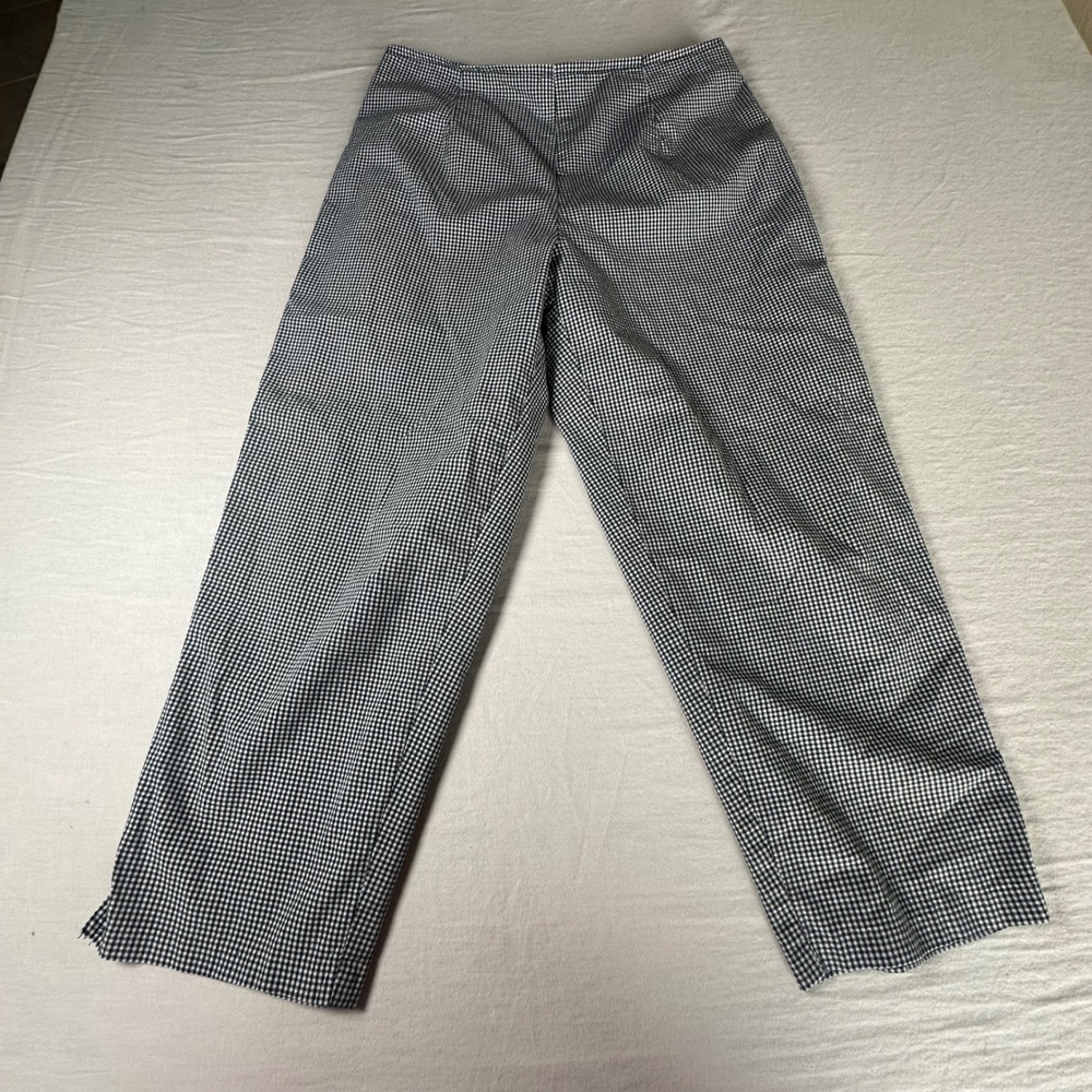 Vintage Gingham High Waisted Wide Leg Crop Pants Black White Check Size 7/8